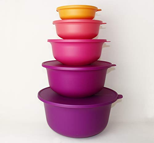 TUPPERWARE TW Aloha Schüssel 450ml + 1L + 2L + 4L + 7,5L Orange und Beere Farben, Salatschüssel + Snackbox
