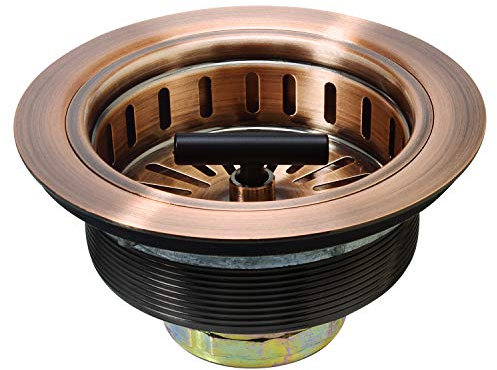 KONE Copper Sink Drain 3.5 Inch Kitchen Sink Drain Assembly Stainless Steel Sink Strainer Sink Stopper Antique Copper Basket Strainer for 3-1/2 Inch Commercial Kitchen Sink