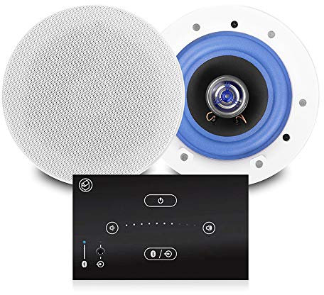 Bluetooth Ceiling Speaker System - Systemline E50 Touch Wall Amplifier & Pair of PD ESCS6 6.5-Inch Coaxial Speakers, Wireless Home Audio, Alexa Compatible, Gesture Control Amplifier