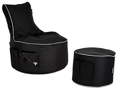 BuBiBag Maverick Gaming Sitzsack mit Hocker für Erwachsene und Kinder - mit Ausgang, Seitentaschen für Controller - Gamer Sitzsäcke für Indoor & Outdoor (weiß)