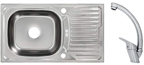 Edelstahlspüle Einbauspüle Sets mit verschiedenen Hochdruck Armaturen 1 1,5 oder 2 Becken Spülbecken Spüle Küchenspüle rechteckig oval oder rund (76 x 43,5 cm + Mega Armatur)