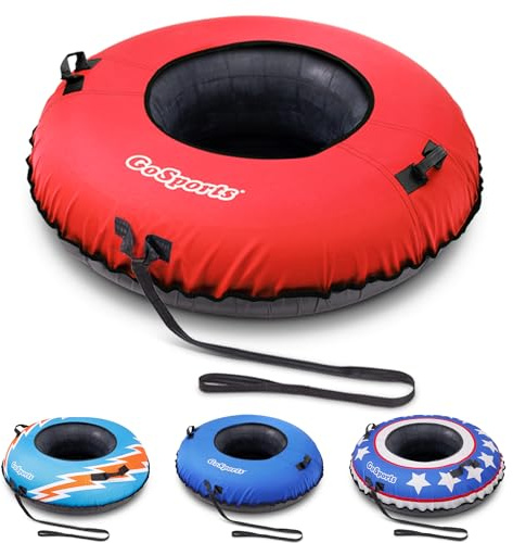 GoSports 44 Inch Heavy-Duty Winter Snow Tube with Premium Canvas Cover - Commercial Grade Sled - Red