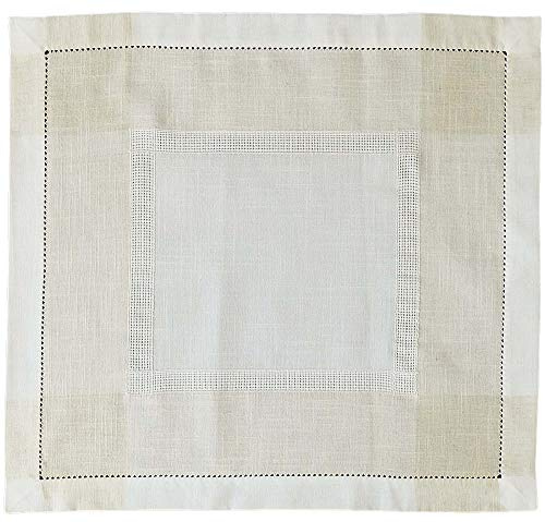 matches21 HOME & HOBBY Tischdecke ALMA 60 x 60 cm Leinenoptik mit Hohlsaum Elegante Mitteldecke Landhausstil beige