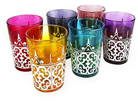 Moroccan Glasses Artisan Hand-Made Multipurpose 170 ml 6 oz Tea, Coffee and Wine Moroccan, Hot & Cold Tumbler - Marrakech & Casablanca Tea Cups Set of 6 Hand Blown Colorful Made in Morocco (6 Colors)