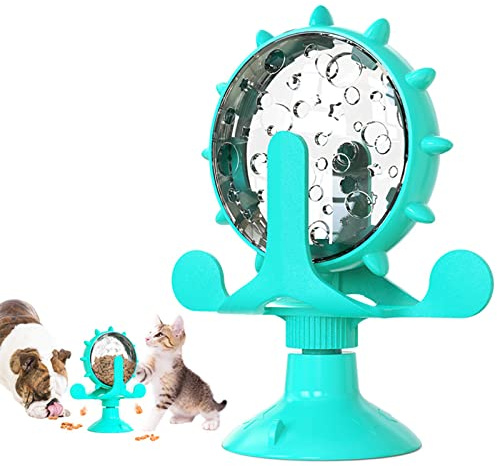 Distributeur de friandises - Jouet interactif multifonction pour chat - Jouet en forme de roue - Moulin à vent amusant pour chat - Moulin à vent - Distributeur de nourriture (bleu)