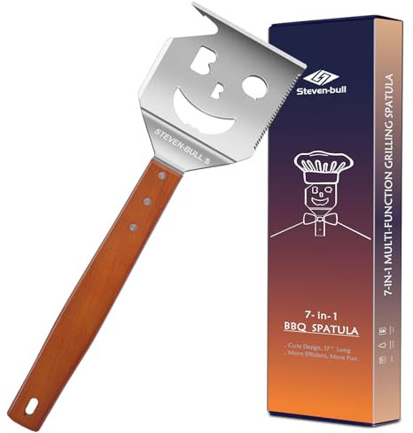 7 in 1 grillspachtel für Barbecue Grill, Multifunktion Grillbesteck mit Holzgriff, Eingebaute grillbesteck-set-Funktion,Kreativer Grillwender, Einzigartige Grillwerkzeuge, Grillen Geschenke für Männer
