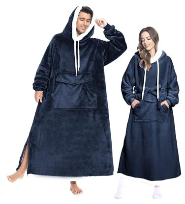 MILDLY Hoodie Decke Damen und Herren mit Ärmeln, übergroße Hoodie Decke Lang 165-185cm, Decken Hoodie Weich und warm, Kann als TV Decke, Kleine Größe, Navy Blau