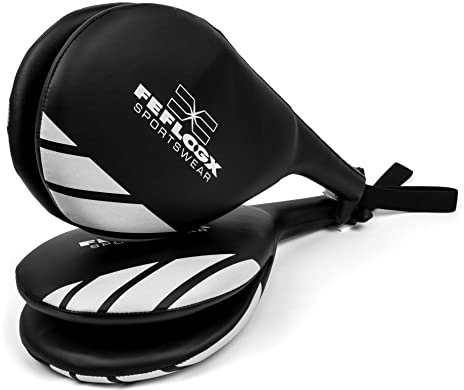 Feflogx Unisex Profi Taekwondo-Kick-Pratzen Doppel-Handpratze Box-Pads MMA Kampfsport-Training Muay-Thai Kick-Boxen Kicking-Pads Schlagpolster Leder