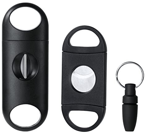 Vicloon Edelstahl Zigarrenabschneider,3 Stück Zigarrenschneider V und Flacher Schnitt Set, Doppelte Klinge Schere für die meisten Größe Von Zigarren-Schwarz…