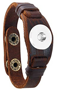 ANDANTE Leder Armband für Chunks Click-Buttons mit Druckknopf-Verschluss (18-22 cm) Vintage Dunkel-Braun
