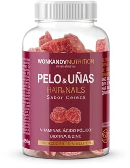 Pelo & Uñas. 60 Gominolas de Vitaminas, Ácido Fólico, Biotina y Zinc - Sin Gluten Ni Azúcar. Fuerza, crecimiento y nutrición para cabello y uñas. Wonkandy Nutrition.