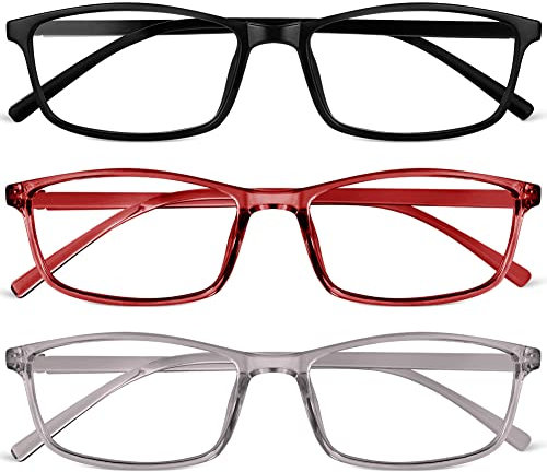 URAQT Gafas Luz Azul - 3pcs Filtro Clásicas Rectangulares, Antifatiga Ordenador, Sin Graduar Para Hombre y Mujer, Protege Ojos y Alivia Migraña (B)