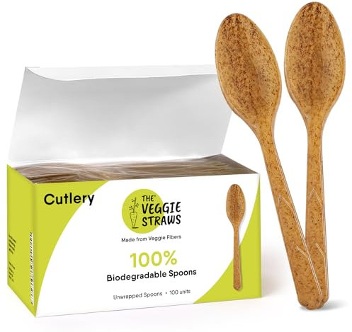 Premium Quality100% Biodegradable Spoons Made of Vegetable Fibers, 100 PCS of 6.7” Long Heavy-Duty and Splinter Free Eco-Friendly Spoons, Perfect Sustainable Cutlery for All Types of Occasions