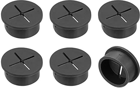 sourcing map Cable Hole Cover, 6Pcs 25mm/1 Inch Rubber Desk Cable Wire Cord Grommet Hole Cover for Office Computer Desk Wire Organizer, Black