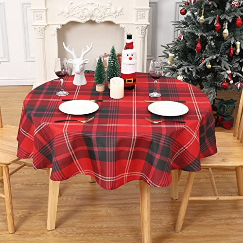 Hapterouse Weihnachten Tischdecke Gingham Wasserabweisend Abwaschbare Tischdecke Fleckschutz Tischtuch für Küche Esszimmer Tischdecke Weihnachtendeko Tischwäsche Christmas,Rund 152cm,Rot