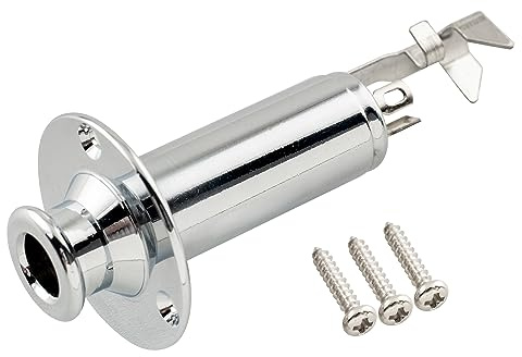 Musiclily Pro 6.35mm Acoustic Electric Guitar Bass Mono/Stereo Endpin Output Jack Strap Button Jack Socket, Chrome