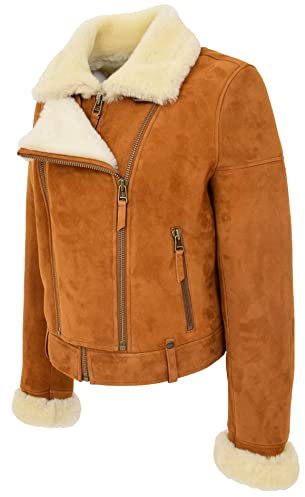 Divergent Retail Ellie Damen-Jacke aus echtem Schaffell, Hellbraun, hautfarben, 42