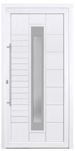 HORI Haustür Kunststoff, aluminium, Komplettset konfigurieren, Hauseingangstür Modern - Farbe: weiß - DIN links - Modell: Stripe - 200 x 88 cm