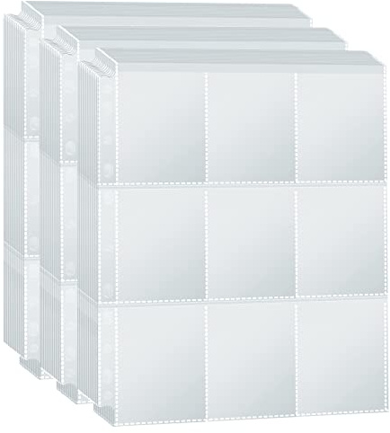 PESLNG 1440 Pockets Doppelseitige Sammelkarten Hüllen, 9 Pocket Kartenhüllen für Ringordner mit 3-11 Löchern, transparent und säurefrei, geeignet für Standardkarten (Transparent, 80 Seiten)