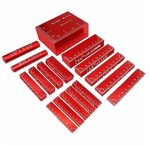 Messblock 15-teiliges Höhenmessgeräte-Set for Setup-Blöcke, Präzisions-Aluminium-Setup-Stangen for Oberfräsen- und Tischkreissägen-Zubehör, 1/16 Zoll Holzbearbeitungs-Setup für hochpräzise Drehmaschin