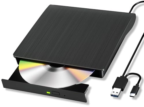 Yaeonku Unidad Bluray externa, USB 3.0 y tipo C portátil 3D Blu-ray DVD, grabadora de DVD, grabadora de CD y DVD óptica delgada adecuada para Windows XP/7/8/10/11 MacOS para PC, laptop, computadora de