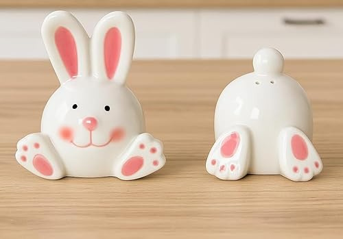 The Bridge Collection Lot de 2 salières et poivrières en forme de tête de lapin blanc de 8,9 cm – Articles de cuisine blancs – Salière et poivrière amusantes pour décoration de chalet, vintage ou de