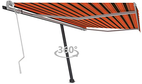 Mengtu Standmarkise Einziehbar Handbetrieben Sonnenmarkise mit Handkurbel Balkonmarkise Winkel und Höhe Einstellbar Sonnenschutz Versenkbaren Markise 400x300 cm Orange/Braun Garten Möbel