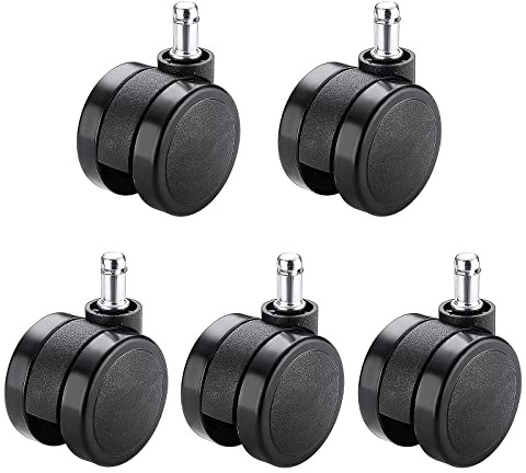 PU-Ersatzrollen für Bürostuhl, Drehstuhl, Bodenschutz, 60 mm Bürostuhlrollen, Schaftgröße 11 mm x 24 mm, Gewindeschaft 10 mm x 19 mm, 5er-Set