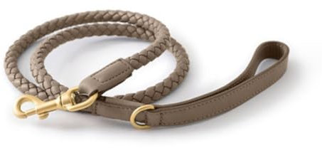 feiling Hundehalsband Leder Einstellbare Hunde Halskette für Kleine Mittelgroße und Große Hunde Geflochten Lederhalsband (grau Leine, L)