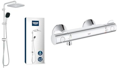 GROHE Vitalio 250 - Duschsystem mit Umstellung, wassersparend ~8l/min & Grohtherm 800 - Thermostatbrausebatterie