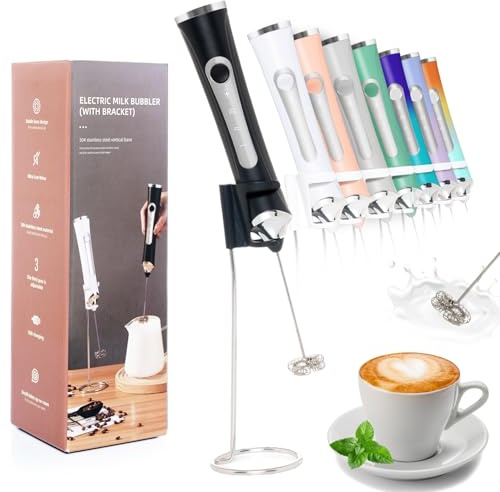 Rechargeable Milk Frother Handheld For Coffee,3 Speeds Frother Wand With Stand, Batidora De Mano Electrica,Coffee Frother With 2 Heads,Drink Mixer Electric Handheld,Kitchen Essentials(Black)