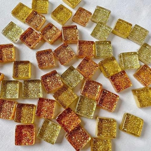 DIY Keramik-Glasfliesen, handgefertigt, Spiegel, dekorative Keramikfliesen, Wand, farbige Kristalle, dekorativ, schillerndes Gold, 1 cm x 1 cm, 50 Stück