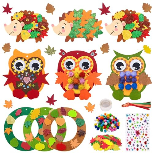 Luckeey Filz Herbst Basteln mit Kindern, 9 Stück Bastelset Herbst Kinder Set, Herbstdeko Girlande Owl Lgel Kinder Bastelset, Kreativsets Herbst Basteln ab 3 4 5 6 Jahre für Jungen Mädchen