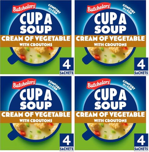 Batchelors Cup A Soup Cream Of Vegetable with Croutons Instant Soup Sachets,122 g Box (Pack of 4)
