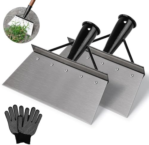 SWAWIS 2 Pezzi 21cm Pala da Giardino Multifunzionale, Pala di Pulizia Piatta Giardinaggio in Acciaio al Manganese con guanti, Attrezzo da Giardino per Domestico Agricoltura Diserbo Spalatura Neve