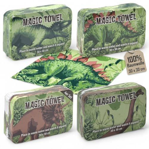 MIJOMA Magiska handdukar Dinosaurier, 4-pack bomull 30 x 30 cm
