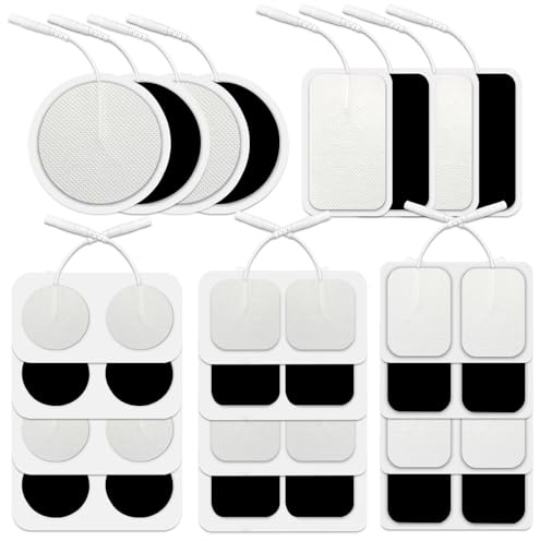 32 Stück Ersatzpads für TENS-Geräte, CNYMANY Wiederverwendbare Elektrodenpads für TENS-Geräte Selbstklebende Muskelstimulations pads Kompatibel mit den meisten TENS-Geräten – 5 Größen