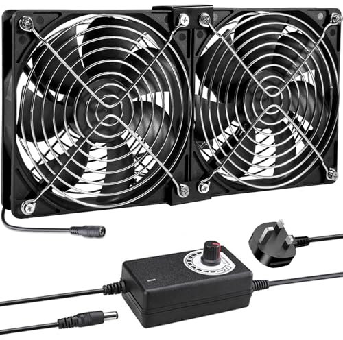 Joycabin 2 x 120mm Computer Fan with AC Plug 220V PC Fan DC 4V 5V 12V Adjustable Speed Brushless Cooling Fans for PC, Computer, Server Cabinet, TV Box, AV Cabinet, Router