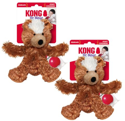 KONG Dr. Noyz Teddy Bear Dog Toy 2-Pack – Removable Squeaker, Extra Squeaker Included, Minimal Stuffing for Less Mess, Soft & Cuddly Plush Toy