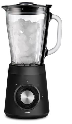 Trisa Standmixer Diners Edition Schwarz, 500W, 1.5L Glasbehälter, 2 Geschwindigkeitsstufen, Pulse-Funktion, Edelstahlmesser, abnehmbar, für Smoothies & Crushed Ice
