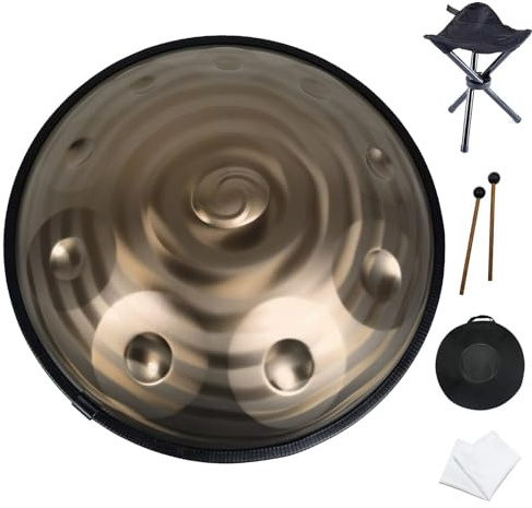 WQOTHHZR 22-Zoll-Handpan-Trommel aus Stahl, 9 Töne, professionelles Instrument in d-Moll, 12 Töne, Handpan mit Ständer und Tasche für Meditationsdarbietungen (Farbe: 12 Töne, Größe: Kaffee-440H)