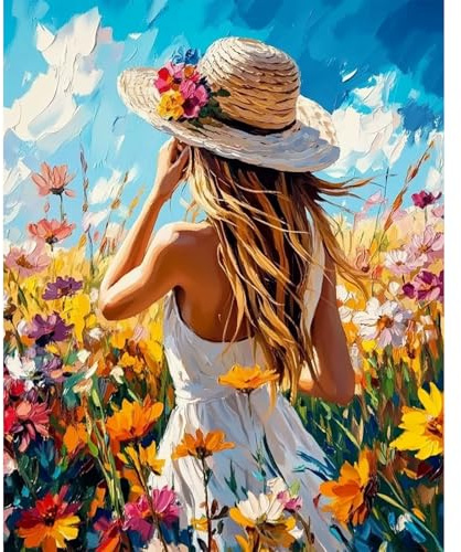MAXBYE Pintar por Numeros Adultos, Flores y Mujer Kit de Pintura por Números para Principianti al óleo de Lienzo DIY, Paint by Number Kits Pigmento Acrílico, Regalos Decoración Hogar 40x50cm