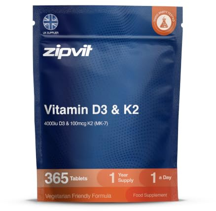 Zipvit Vitamin D3 4000iu & Vitamin K2 MK7 100mcg - 1 Year Supply
