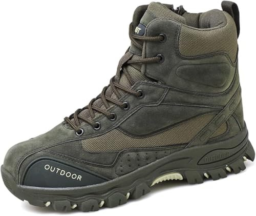 Mäns Utomhus Mid Top Taktiska Militära Stövlar Snörning Vandringskängor Med Sidodragkedja Ökenkängor Träningsskor A01, Green, 7 UK