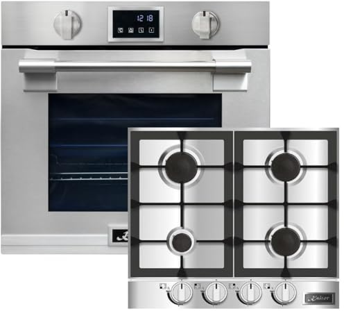Kaiser EH 6339 + KG 6357 Herd Backofen-Set Autark Einbaubackofen XXL 86L, mit Pyrolyse & AirFry, Touchdisplay, Drehknebel, Einbau Gaskochfeld 60 cm, Edelstahl Einbau Herd 3,8 kW WOK