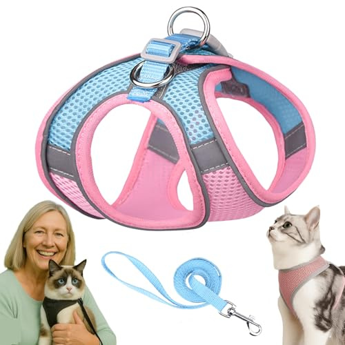 Katzengeschirr, Katzengeschirr Mit Leine Ausbruchsicher, Atmungsaktive Bequemes, Mit Reflektierenden Streifen, Geeignet FüR Katzen Und Hunde (Puderblau,XS)