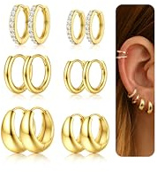 KALVICA 6 Paires Boucles d'Oreilles Femme Argent/Or hypoallergéniques Petites Créoles plaqué Or 14K Boucles d'Oreilles Créoles Idéales pour Piercing Helix Conch Cartilage Bijoux Femme Homme 8/10/12mm