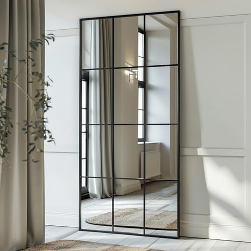 LunaMirror Fullständig rektangulär fönsterspegel med svart aluminiumram 60 x 165 cm för inomhusbruk, vardagsrum, hall, entré, utomhusträdgårdsdekoration