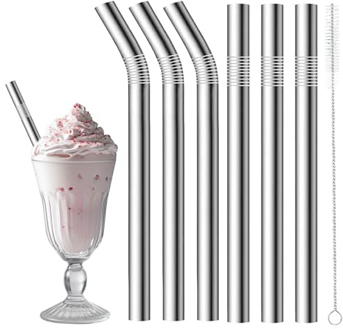 Pack of 6 Stainless Steel Straws with Brush Set,Reusable Metal Straws Drinking,Milkshake Straws,Reusable Straws for Milkshake, Smoothie and for Jumbo Thick Drinks