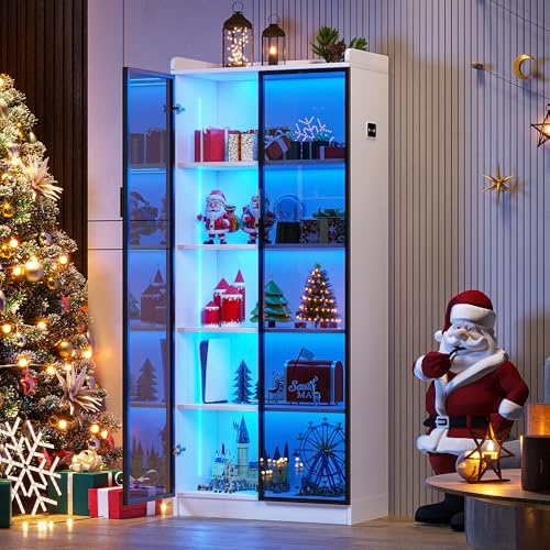 FREDEES Vitrine mit LED-Beleuchtung & Bewegungssensor, Weiß